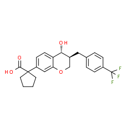 ChemSpider 2D Image | 1-{(3S,4R)-4-Hydroxy-3-[4-(trifluoromethyl)benzyl]-3,4-dihydro-2H-chromen-7-yl}cyclopentanecarboxylic acid | C23H23F3O4