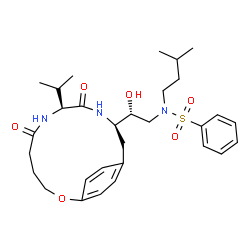 ChemSpider 2D Image | N-{(2R)-2-Hydroxy-2-[(8S,11R)-8-isopropyl-6,9-dioxo-2-oxa-7,10-diazabicyclo[11.2.2]heptadeca-1(15),13,16-trien-11-yl]ethyl}-N-(3-methylbutyl)benzenesulfonamide | C30H43N3O6S