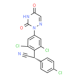 ChemSpider 2D Image | (2S)-(4-Chlorophenyl)[2,6-dichloro-4-(3,5-dioxo-4,5-dihydro-1,2,4-triazin-2(3H)-yl)phenyl]acetonitrile | C17H9Cl3N4O2