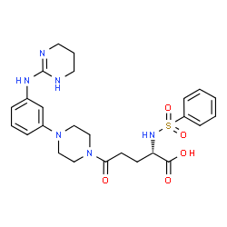ChemSpider 2D Image | (2S)-5-Oxo-2-[(phenylsulfonyl)amino]-5-{4-[3-(1,4,5,6-tetrahydro-2-pyrimidinylamino)phenyl]-1-piperazinyl}pentanoic acid | C25H32N6O5S