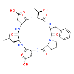 ChemSpider 2D Image | Cyclo(D-alpha-aspartyl-L-threonyl-D-phenylalanyl-D-prolyl-D-alpha-aspartyl-L-leucyl) | C32H44N6O11