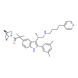 ChemSpider 2D Image | 1-[(1R,4S)-2-Azabicyclo[2.2.1]hept-2-yl]-2-{2-(3,5-dimethylphenyl)-3-[(2S)-1-{[4-(4-pyridinyl)butyl]amino}-2-propanyl]-1H-indol-5-yl}-2-methyl-1-propanone | C38H48N4O