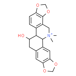 ChemSpider 2D Image | 6-Hydroxy-13,13-dimethyl-5b,6,7,12b,13,14-hexahydro[1,3]benzodioxolo[5,6-c][1,3]dioxolo[4,5-i]phenanthridin-13-ium | C21H22NO5