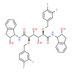 ChemSpider 2D Image | (2R,3R,4R,5R)-2,5-Bis[(3,4-difluorobenzyl)oxy]-3,4-dihydroxy-N-[(1S,2R)-2-hydroxy-2,3-dihydro-1H-inden-1-yl]-N'-[(2R)-2-hydroxy-2,3-dihydro-1H-inden-1-yl]hexanediamide | C38H36F4N2O8