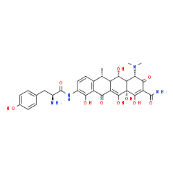 ChemSpider 2D Image | (4S,5S,6R,12aS)-4-(Dimethylamino)-1,5,10,12,12a-pentahydroxy-6-methyl-3,11-dioxo-9-(L-tyrosylamino)-3,4,4a,5,5a,6,11,12a-octahydro-2-tetracenecarboxamide | C31H34N4O10