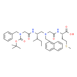ChemSpider 2D Image | N-{(2S,3R)-2-[(N-Benzyl-N-{[(2-methyl-2-propanyl)oxy]carbonyl}glycyl)amino]-3-methylpentyl}-N-(1-naphthylmethyl)glycyl-L-methionine | C38H52N4O6S