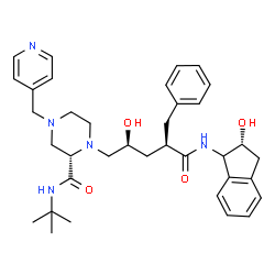ChemSpider 2D Image | (2S)-1-[(2S,4R)-4-Benzyl-2-hydroxy-5-{[(2R)-2-hydroxy-2,3-dihydro-1H-inden-1-yl]amino}-5-oxopentyl]-N-(2-methyl-2-propanyl)-4-(4-pyridinylmethyl)-2-piperazinecarboxamide | C36H47N5O4