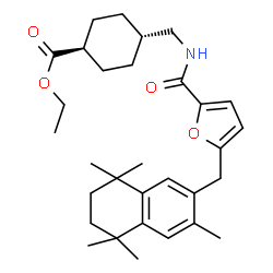 ChemSpider 2D Image | Ethyl trans-4-[({5-[(3,5,5,8,8-pentamethyl-5,6,7,8-tetrahydro-2-naphthalenyl)methyl]-2-furoyl}amino)methyl]cyclohexanecarboxylate | C31H43NO4