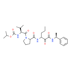 ChemSpider 2D Image | N-(Isopropoxycarbonyl)-L-valyl-N-(1,2-dioxo-1-{[(1S)-1-phenylethyl]amino}-3-hexanyl)prolinamide | C28H42N4O6