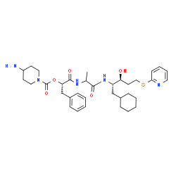 ChemSpider 2D Image | 2-({N-[(2S)-2-{[(4-Amino-1-piperidinyl)carbonyl]oxy}-3-phenylpropanoyl]alanyl}amino)-1-cyclohexyl-1,2,4-trideoxy-5-S-2-pyridinyl-5-thio-L-threo-pentitol | C34H49N5O5S