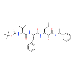 ChemSpider 2D Image | N-(tert-butoxycarbonyl)-L-valyl-N-[(3S)-1,2-dioxo-1-{[(1R)-1-phenylethyl]amino}hexan-3-yl]-L-phenylalaninamide | C33H46N4O6