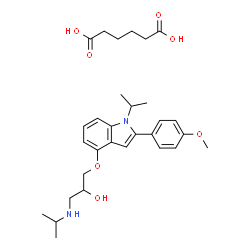 ChemSpider 2D Image | Hexanedioic acid - 1-(isopropylamino)-3-{[1-isopropyl-2-(4-methoxyphenyl)-1H-indol-4-yl]oxy}-2-propanol (1:1) | C30H42N2O7