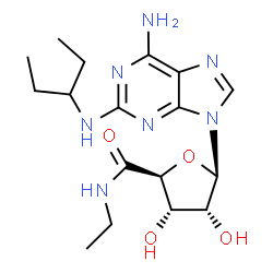 ChemSpider 2D Image | (2S,3S,4R,5R)-5-[6-Amino-2-(3-pentanylamino)-9H-purin-9-yl]-N-ethyl-3,4-dihydroxytetrahydro-2-furancarboxamide | C17H27N7O4