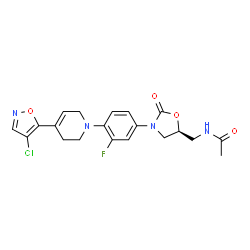 ChemSpider 2D Image | N-{[(5S)-3-{4-[4-(4-Chloro-1,2-oxazol-5-yl)-3,6-dihydro-1(2H)-pyridinyl]-3-fluorophenyl}-2-oxo-1,3-oxazolidin-5-yl]methyl}acetamide | C20H20ClFN4O4