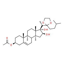 ChemSpider 2D Image | (3beta,8xi,16beta,17alpha)-16,17-dihydroxy-9,14-dimethyl-17-{1-[2-(3-methylbutyl)-1,3-dioxolan-2-yl]ethyl}androst-5-en-3-yl acetate | C33H54O6
