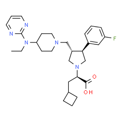 ChemSpider 2D Image | (2R)-3-Cyclobutyl-2-[(3S,4S)-3-({4-[ethyl(2-pyrimidinyl)amino]-1-piperidinyl}methyl)-4-(3-fluorophenyl)-1-pyrrolidinyl]propanoic acid | C29H40FN5O2
