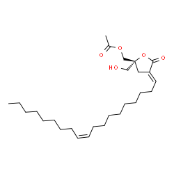 ChemSpider 2D Image | {(2R,4E)-2-(Hydroxymethyl)-4-[(10Z)-10-nonadecen-1-ylidene]-5-oxotetrahydro-2-furanyl}methyl acetate | C27H46O5
