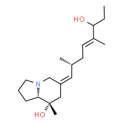 ChemSpider 2D Image | (6Z,8S,8aS)-6-[(2R,4E)-6-Hydroxy-2,5-dimethyl-4-octen-1-ylidene]-8-methyloctahydro-8-indolizinol | C19H33NO2