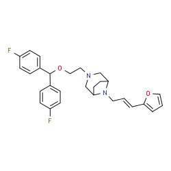 ChemSpider 2D Image | 3-{2-[Bis(4-fluorophenyl)methoxy]ethyl}-8-[(2E)-3-(2-furyl)-2-propen-1-yl]-3,8-diazabicyclo[3.2.1]octane | C28H30F2N2O2