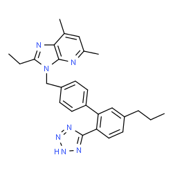 ChemSpider 2D Image | 2-Ethyl-5,7-dimethyl-3-{[5'-propyl-2'-(1H-tetrazol-5-yl)-4-biphenylyl]methyl}-3H-imidazo[4,5-b]pyridine | C27H29N7