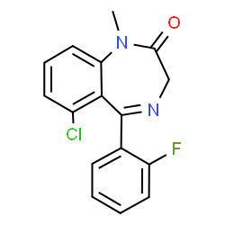 ChemSpider 2D Image | 6-Chloro-5-(2-fluorophenyl)-1-methyl-1,3-dihydro-2H-1,4-benzodiazepin-2-one | C16H12ClFN2O
