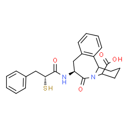 ChemSpider 2D Image | (7S)-6-Oxo-7-{[(2R)-3-phenyl-2-sulfanylpropanoyl]amino}-1,2,3,4,6,7,8,12b-octahydropyrido[2,1-a][2]benzazepine-4-carboxylic acid | C24H26N2O4S
