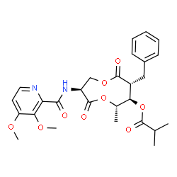 ChemSpider 2D Image | (3S,6S,7R,8R)-8-Benzyl-3-{[(3,4-dimethoxy-2-pyridinyl)carbonyl]amino}-6-methyl-4,9-dioxo-1,5-dioxonan-7-yl 2-methylpropanoate | C27H32N2O9