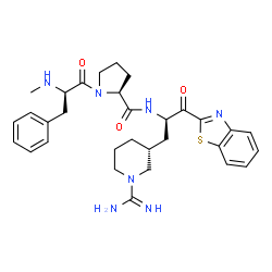 ChemSpider 2D Image | N-Methyl-D-phenylalanyl-N-{(2R)-1-(1,3-benzothiazol-2-yl)-3-[(3R)-1-carbamimidoyl-3-piperidinyl]-1-oxo-2-propanyl}-L-prolinamide | C31H39N7O3S