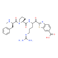 ChemSpider 2D Image | N-Methyl-D-phenylalanyl-N-[5-carbamimidamido-1-(6-carboxy-1,3-benzothiazol-2-yl)-1-oxo-2-pentanyl]-L-prolinamide | C29H35N7O5S