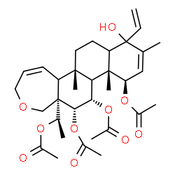 ChemSpider 2D Image | (5bS,11R,11aR,12S,13R,13aR)-13a-[(1R)-1-Acetoxyethyl]-8-hydroxy-5b,9,11a-trimethyl-8-vinyl-1,3,5a,5b,6,7,7a,8,11,11a,11b,12,13,13a-tetradecahydrophenanthro[2,1-c]oxepine-11,12,13-triyl triacetate | C33H46O10