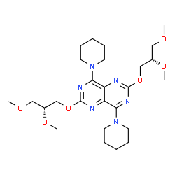 ChemSpider 2D Image | 2-[(2R)-2,3-Dimethoxypropoxy]-6-[(2S)-2,3-dimethoxypropoxy]-4,8-di(1-piperidinyl)pyrimido[5,4-d]pyrimidine | C26H42N6O6