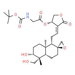 ChemSpider 2D Image | (3S,4E)-4-{2-[(1S,2S,4aS,5R,6R,8aR)-6-hydroxy-5-(hydroxymethyl)-5,8a-dimethyloctahydro-1H-spiro[naphthalene-2,2'-oxiran]-1-yl]ethylidene}-5-oxotetrahydrofuran-3-yl N-(tert-butoxycarbonyl)glycinate | C27H41NO9