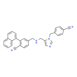 ChemSpider 2D Image | 4-[({[1-(4-Cyanobenzyl)-1H-imidazol-5-yl]methyl}amino)methyl]-2-(1-naphthyl)benzonitrile | C30H23N5