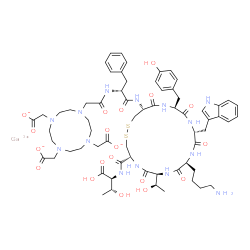 ChemSpider 2D Image | L-threonine, N-[[(4R,7S,10S,13R,16S,19R)-10-(4-aminobutyl)-7-[(1R)-1-hydroxyethyl]-16-[(4-hydroxyphenyl)methyl]-13-(1H-indol-3-ylmethyl)-6,9,12,15,18-pentaoxo-19-[[(2R)-1-oxo-3-phenyl-2-[[2-[4,7,10-tris(carboxymethyl)-1,4,7,10-tetraazacyclododec-1-yl]acetyl]amino]propyl]amino]-1,2-dithia-5,8,11,14,17-pentaazacycloeicos-4-yl]carbonyl]-, gallium salt (1:1) | C65H87GaN14O19S2