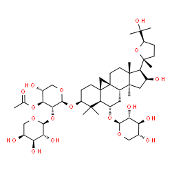 ChemSpider 2D Image | (3beta,6alpha,9beta,20R,24R)-3-{[3-O-Acetyl-2-O-(alpha-L-arabinopyranosyl)-beta-D-xylopyranosyl]oxy}-16,25-dihydroxy-20,24-epoxy-9,19-cyclolanostan-6-yl beta-D-xylopyranoside | C47H76O18