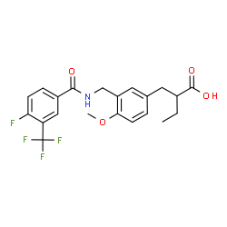 ChemSpider 2D Image | 2-[3-({[4-Fluoro-3-(trifluoromethyl)benzoyl]amino}methyl)-4-methoxybenzyl]butanoic acid | C21H21F4NO4