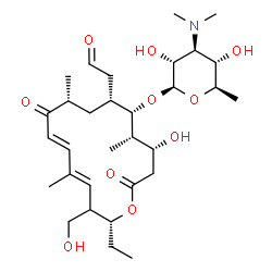 ChemSpider 2D Image | (4R,5S,6S,7R,9R,11E,13E,16R)-16-Ethyl-4-hydroxy-15-(hydroxymethyl)-5,9,13-trimethyl-2,10-dioxo-7-(2-oxoethyl)oxacyclohexadeca-11,13-dien-6-yl 3,6-dideoxy-3-(dimethylamino)-beta-D-glucopyranoside | C31H51NO10