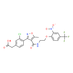 ChemSpider 2D Image | {3-Chloro-4-[5-methyl-4-({2-[2-nitro-4-(trifluoromethyl)phenoxy]ethyl}carbamoyl)-1,2-oxazol-3-yl]phenyl}acetic acid | C22H17ClF3N3O7