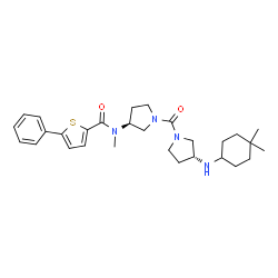 ChemSpider 2D Image | N-[(3S)-1-({(3R)-3-[(4,4-Dimethylcyclohexyl)amino]-1-pyrrolidinyl}carbonyl)-3-pyrrolidinyl]-N-methyl-5-phenyl-2-thiophenecarboxamide | C29H40N4O2S