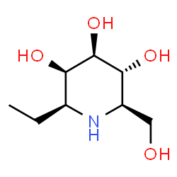 ChemSpider 2D Image | (2S,3R,4R,5R,6R)-2-Ethyl-6-(hydroxymethyl)-3,4,5-piperidinetriol | C8H17NO4