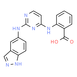 ChemSpider 2D Image | 2-{[2-(1H-Indazol-5-ylamino)-4-pyrimidinyl]amino}benzoic acid | C18H14N6O2