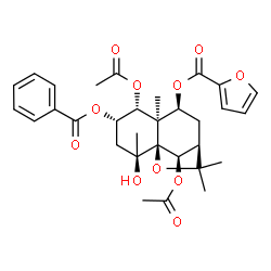 ChemSpider 2D Image | (1S,2R,4S,5R,6R,7S,9R,12R)-5,12-Diacetoxy-4-(benzoyloxy)-2-hydroxy-2,6,10,10-tetramethyl-11-oxatricyclo[7.2.1.0~1,6~]dodec-7-yl 2-furoate | C31H36O11