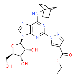 ChemSpider 2D Image | N-Bicyclo[2.2.1]hept-1-yl-2-[4-(ethoxycarbonyl)-1H-pyrazol-1-yl]adenosine | C23H29N7O6