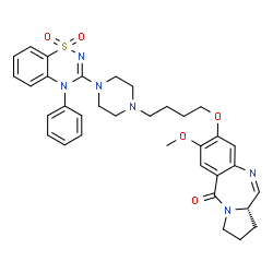 ChemSpider 2D Image | (11aS)-8-{4-[4-(1,1-Dioxido-4-phenyl-4H-1,2,4-benzothiadiazin-3-yl)-1-piperazinyl]butoxy}-7-methoxy-1,2,3,11a-tetrahydro-5H-pyrrolo[2,1-c][1,4]benzodiazepin-5-one | C34H38N6O5S