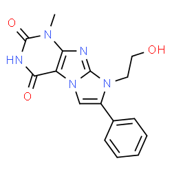 ChemSpider 2D Image | 8-(2-Hydroxyethyl)-1-methyl-7-phenyl-1H-imidazo[2,1-f]purine-2,4(3H,8H)-dione | C16H15N5O3