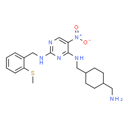 ChemSpider 2D Image | N~4~-{[4-(Aminomethyl)cyclohexyl]methyl}-N~2~-[2-(methylsulfanyl)benzyl]-5-nitro-2,4-pyrimidinediamine | C20H28N6O2S