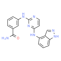 ChemSpider 2D Image | 3-{[4-(1H-Indazol-4-ylamino)-2-pyrimidinyl]amino}benzamide | C18H15N7O
