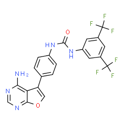 ChemSpider 2D Image | 1-[4-(4-aminofuro[2,3-d]pyrimidin-5-yl)phenyl]-3-[3,5-bis(trifluoromethyl)phenyl]urea | C21H13F6N5O2