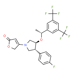 ChemSpider 2D Image | 4-[(3S,4R)-3-{(1R)-1-[3,5-Bis(trifluoromethyl)phenyl]ethoxy}-4-(4-fluorophenyl)-1-pyrrolidinyl]-2(5H)-furanone | C24H20F7NO3