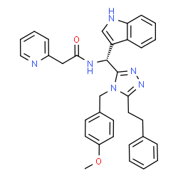 ChemSpider 2D Image | N-{(R)-1H-Indol-3-yl[4-(4-methoxybenzyl)-5-(2-phenylethyl)-4H-1,2,4-triazol-3-yl]methyl}-2-(2-pyridinyl)acetamide | C34H32N6O2
